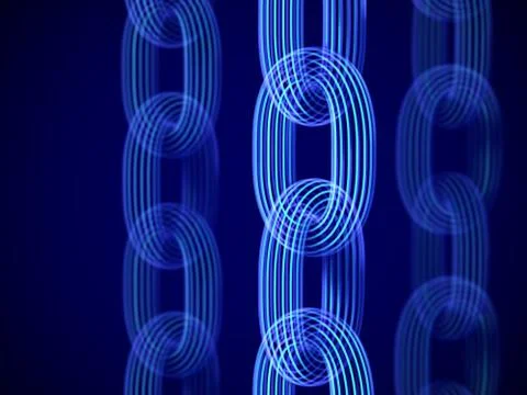 Blockchain technology and network connections: 3D digital chains. Stock Illustration