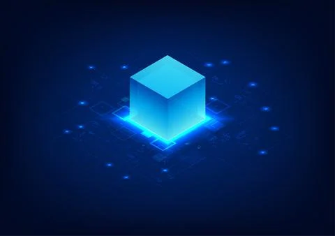 Blockchain technology background. Blockchain technology box in the shape of.. Stockillustratie