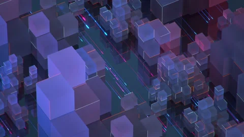 Blockchain technology background with cubes seamless loop 3D render animation Stock Footage 154297380