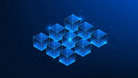 Blockchain technology background featuring connected cube blocks representi.. Stockillustratie