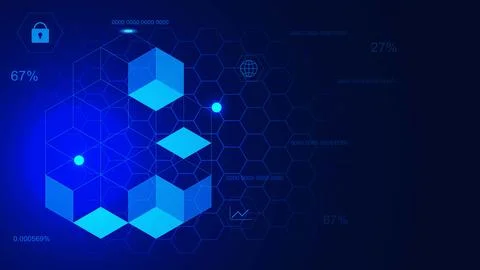 Blockchain technology background with hexagonal shapes. Stock Illustration