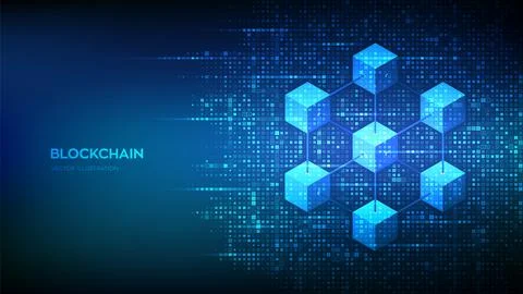 Blockchain technology background made with binary code. Information blocks in Stock Illustration
