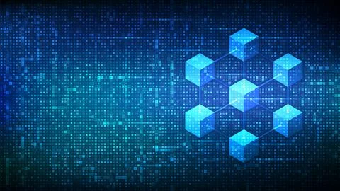 Blockchain technology background made with binary code. Information blocks in Stock Illustration