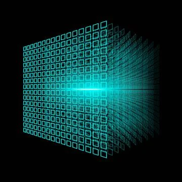 Blockchain technology. Big data cube. 3D geometric cube from small pieces. 스톡 일러스트