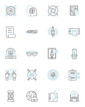 Blockchain Technology - BlockTech linear icons set. Decentralization, Encryption 스톡 일러스트