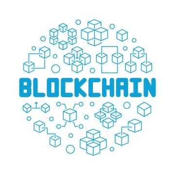 Blockchain technology blue round vector outline illustration Stock Illustration