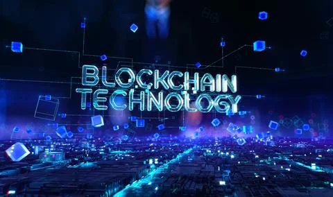 Blockchain Technology - businessman working touching with augmented virtual Illustrazione stock