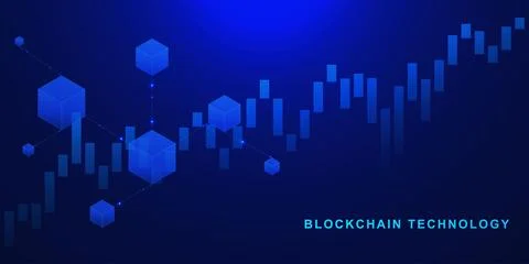Blockchain technology with candlestick chart graph Stock Illustration