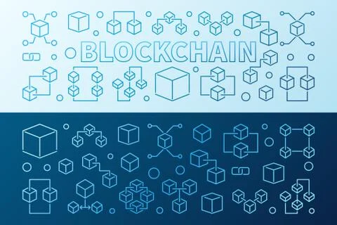 Blockchain technology colorful 2 vector horizontal banners 库存插图
