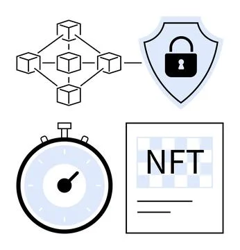 Blockchain Technology Components Security, Blockchains, NFTs, and Efficienc.. Illustrazione stock