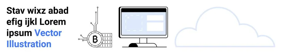 Blockchain Technology with Computer Screen and Cloud Elements Concept Stockillustratie