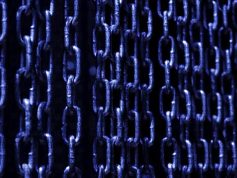 Blockchain technology concept. Abstract blue block chain, big data network ba Stock Photos