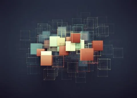 Blockchain technology concept. Artificial intelligence training concept. Stock Illustration