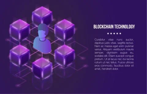 Blockchain technology concept banner, isometric style イラスト素材