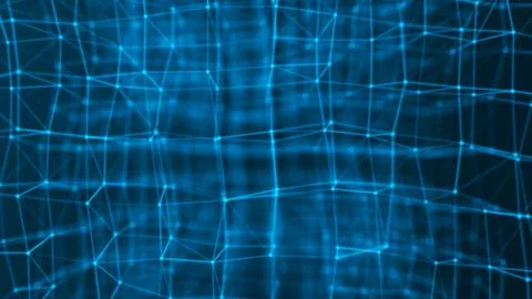 Blockchain technology concept. Big data visualization. 3D blue illustration Illustrazione stock