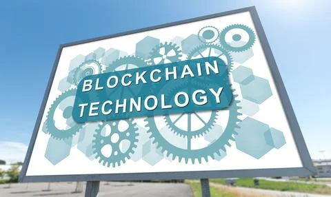 Blockchain technology concept on a billboard Stock Photos