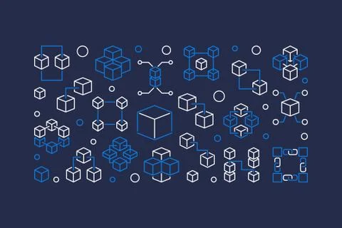 Blockchain technology concept blue outline vector banner イラスト素材