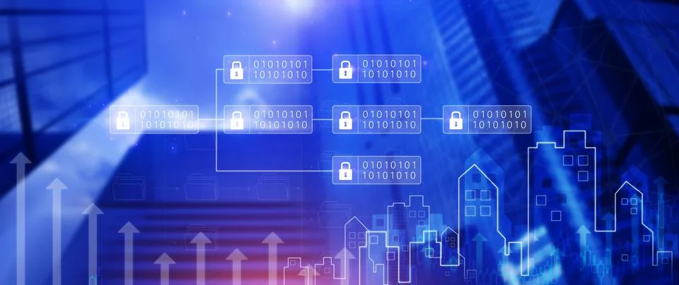 Blockchain technology concept with chain of encrypted blocks to secure cryp.. Stock-Fotos