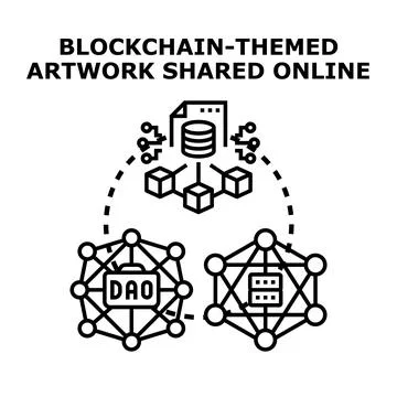 Blockchain technology concept displaying distributed ledger network Stock Illustration