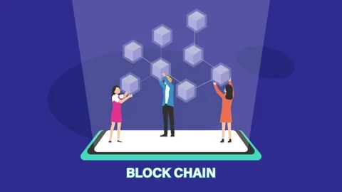 Blockchain Technology Concept Illustration with People Connecting Digital C.. Stock Footage 337942979