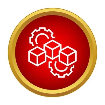Blockchain technology concept with interconnected data blocks and gears Stockillustratie