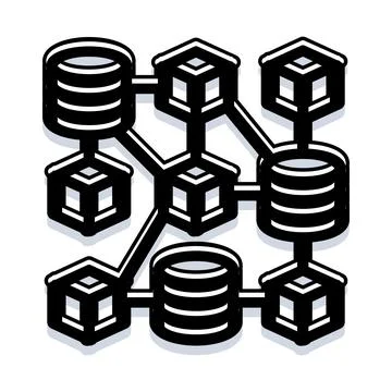 Blockchain technology concept with interconnected nodes and data blocks 库存插图