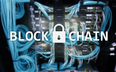 Blockchain technology Concept on server background. Data encryption. Stock Illustration