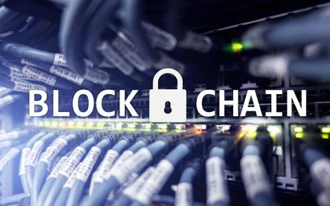 Blockchain technology Concept on server background. Data encryption. 스톡 일러스트