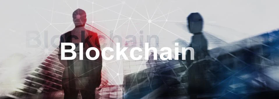 Blockchain technology Concept on server background. Data encryption. Illustrazione stock