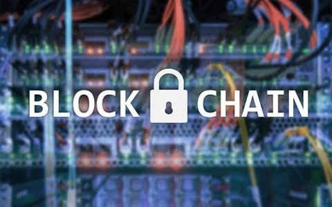 Blockchain technology Concept on server background. Data encryption. Stock Photos