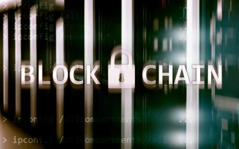 Blockchain technology Concept on server background. Data encryption. 스톡 사진