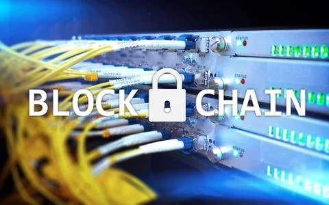 Blockchain technology Concept on server background. Data encryption. 스톡 사진