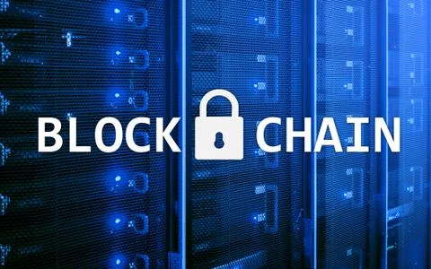 Blockchain technology Concept on server background. Data encryption. 스톡 사진