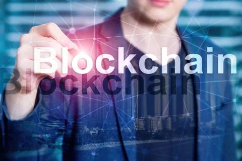 Blockchain technology Concept on server background. Data encryption. 스톡 사진