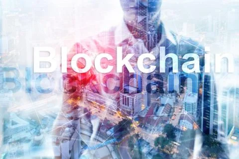 Blockchain technology Concept on server background. Data encryption. 스톡 사진