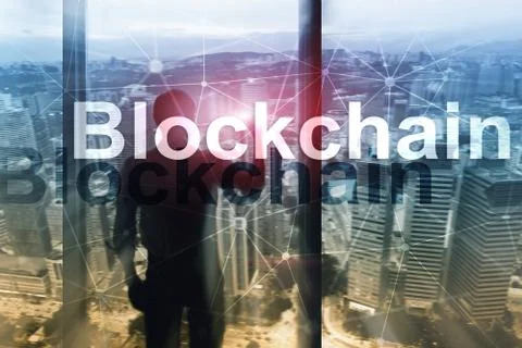 Blockchain technology Concept on server background. Data encryption. 스톡 사진