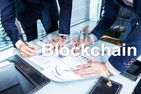 Blockchain technology Concept on server background. Data encryption. Foto stock