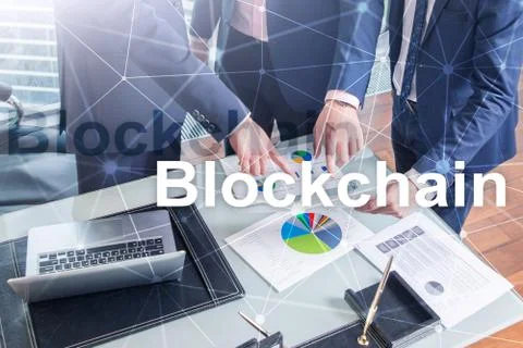 Blockchain technology Concept on server background. Data encryption. 스톡 사진