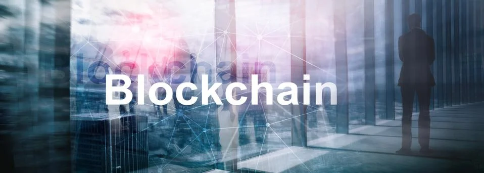 Blockchain technology Concept on server background. Data encryption. Stock Photos