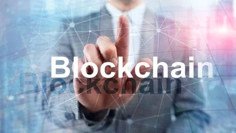 Blockchain technology Concept on server background. Data encryption. 스톡 사진