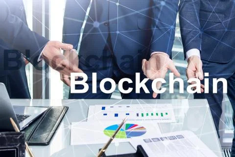 Blockchain technology Concept on server background. Data encryption. 스톡 사진
