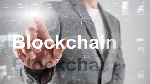 Blockchain technology Concept on server background. Data encryption. Foto stock