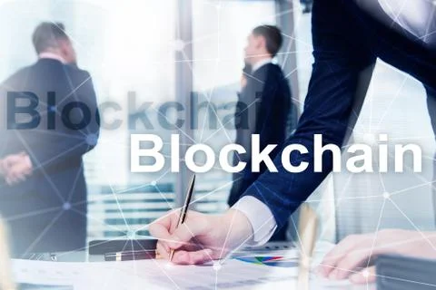 Blockchain technology Concept on server background. Data encryption. 스톡 사진