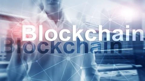 Blockchain technology Concept on server background. Data encryption. 스톡 사진