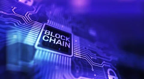 Blockchain technology concept on virtual screen. Cryptography and cryptocurre Stock Illustration
