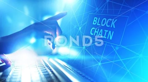 Blockchain technology concept on virtual screen. Cryptography and cryptocurrency Stock Photos