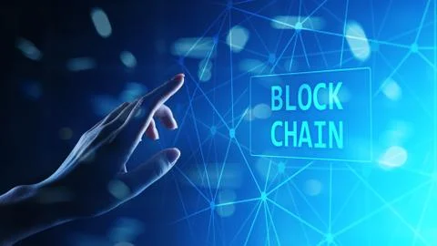 Blockchain technology concept on virtual screen. Cryptography and cryptocurrency 스톡 사진
