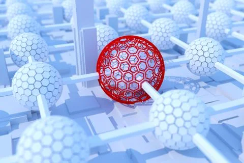 Blockchain technology concept. Virus attack. 3d render Stockfoto's