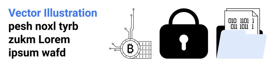 Blockchain technology, cryptocurrency, cybersecurity, digital assets, data pr Stock Illustration