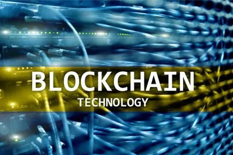 Blockchain technology, cryptocurrency mining. Illustrazione stock